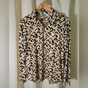 Anne Klein Chevron Pattern Jacket in Black, White, and Tan